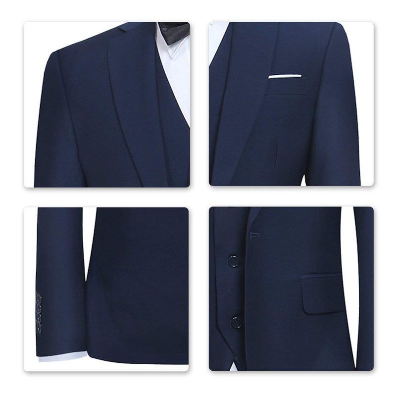 YFFUSHI Men's 3 Piece Suit Sets Slim Fit One Button Blazer with Vest & Pants, Professional Business Wedding Suits Navy - Image 4